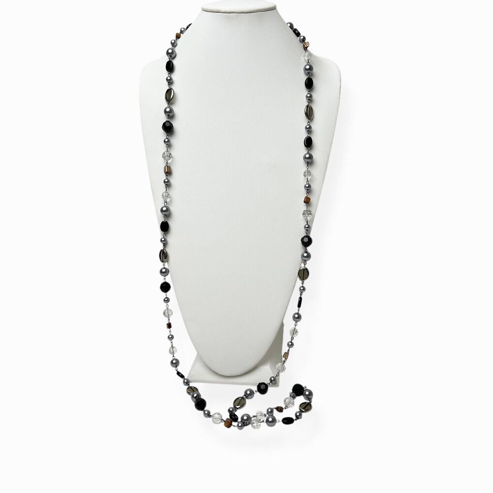 Lot Of 2 Necklaces Silver Black Beads Faceted Smooth Signed Premier Designs WHBM - Picture 9 of 13